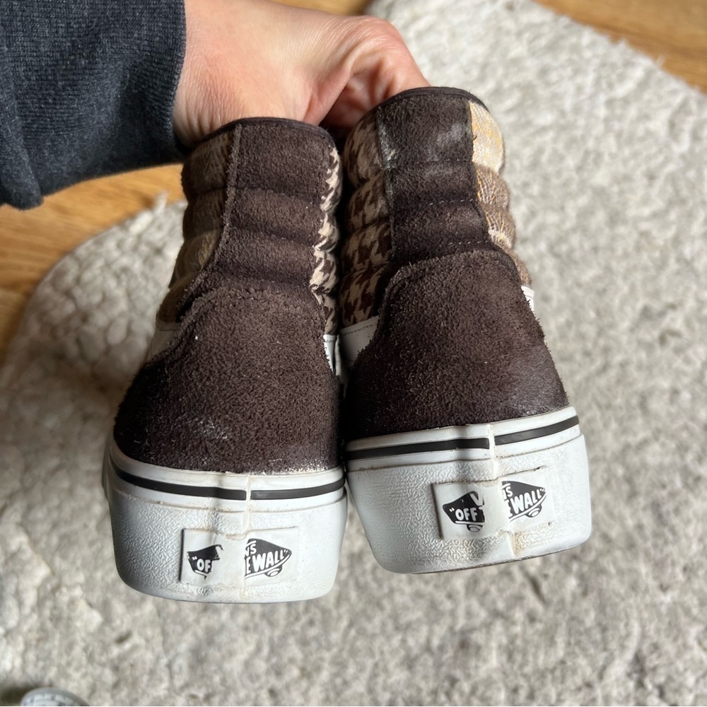 Vans: Brown Cream Tan Plaid Mix Filmore Hi Platform Sneakers Women's Size 6 - Picture 10 of 14